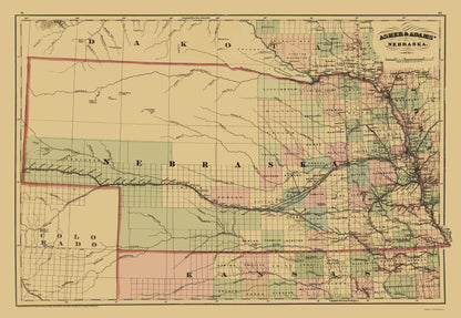 Historic State Map - Nebraska - Asher  1874 - 23 x 33.37 - Vintage Wall Art