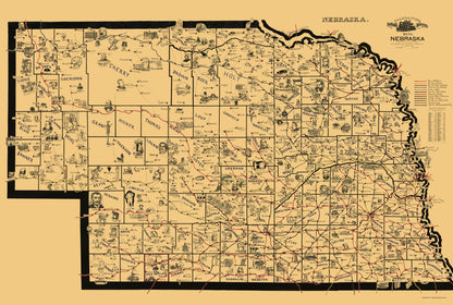 Railroad Map - Nebraska Railroads - McEwen 1897 - 23 x 34.22 - Vintage Wall Art