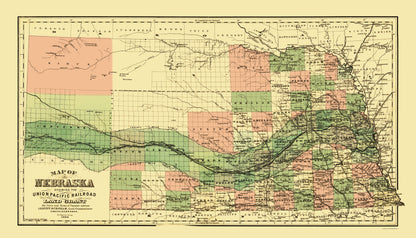 Railroad Map - Union Pacific Railroad Land Grant - Page 1880 - 23 x 40.24 - Vintage Wall Art