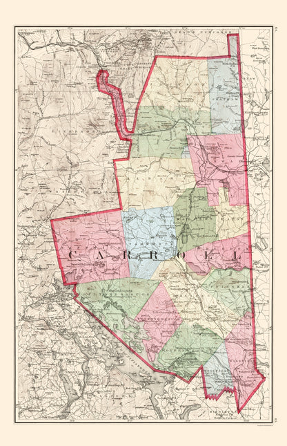 Historic County Map - Carroll County New Hampshire - Walling 1877 - 23 x 35.68 - Vintage Wall Art