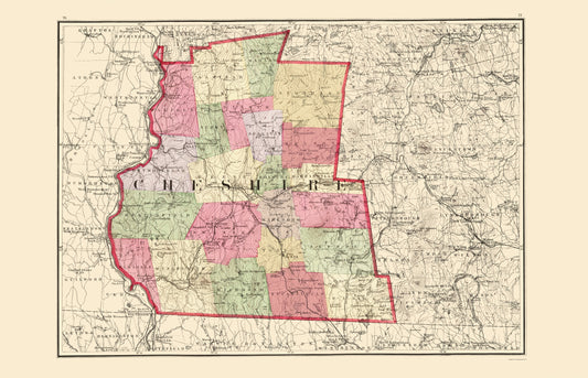 Historic County Map - Cheshire County New Hampshire - Walling 1877 - 23 x 35.77 - Vintage Wall Art