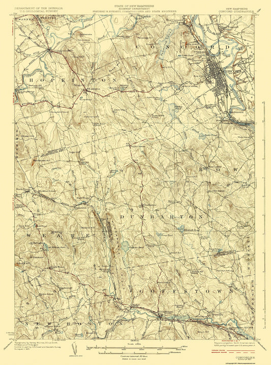 Topographical Map - Concord New Hampshire Quad - USGS 1927 - 23 x 30.91 - Vintage Wall Art