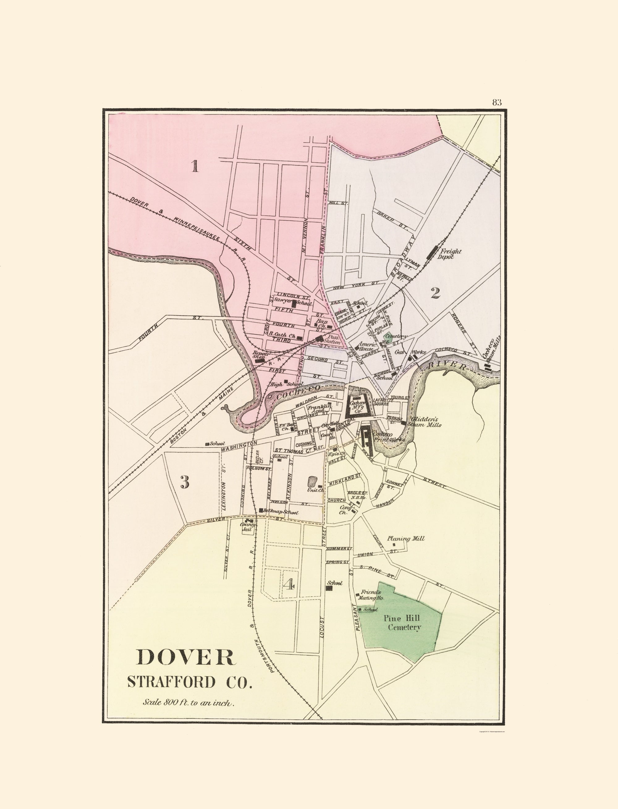 Historic City Map - Dover New Hampshire - Hitchcock 1877 - 23 x 30.11 ...