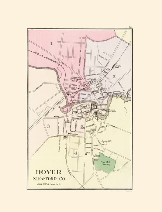 Historic City Map - Dover New Hampshire - Hitchcock 1877 - 23 x 30.11 - Vintage Wall Art