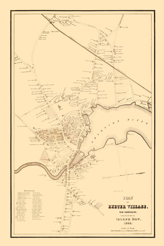 Historic City Map - Exeter New Hampshire - Dow 1845 - 23 x 34.43 - Vintage Wall Art