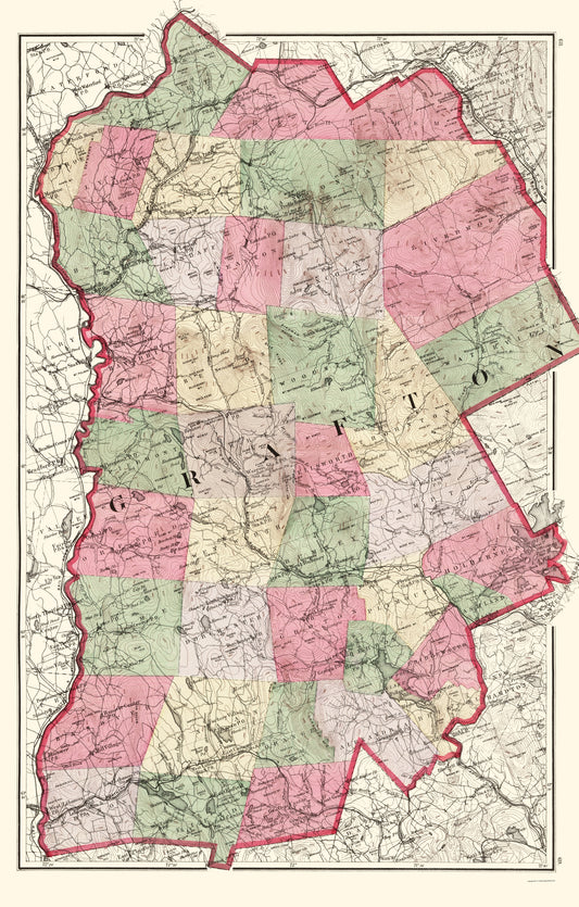Historic County Map - Grafton County New Hampshire - Walling 1877 - 23 x 36.01 - Vintage Wall Art