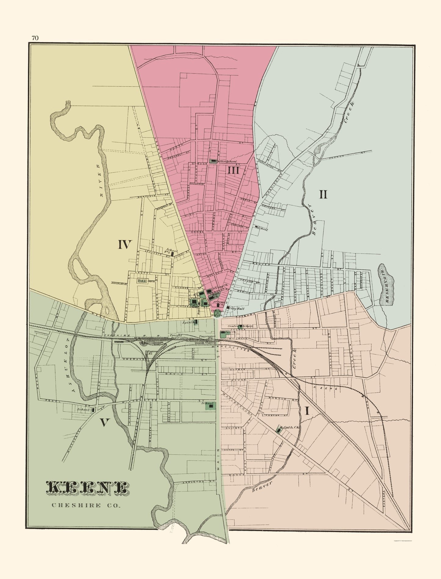 Historic City Map - Keene New Hampshire - Hitchcock 1877 - 23 x 30.21 - Vintage Wall Art