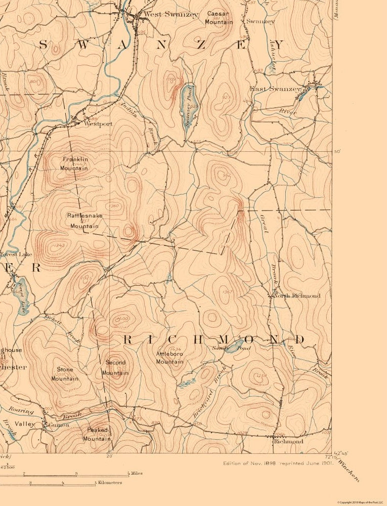 Topographical Map - Keene New Hampshire Quad - USGS 1898 - 23 x 30.06 ...