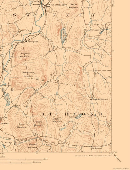 Topographical Map - Keene New Hampshire Quad - USGS 1898 - 23 x 30.06 - Vintage Wall Art