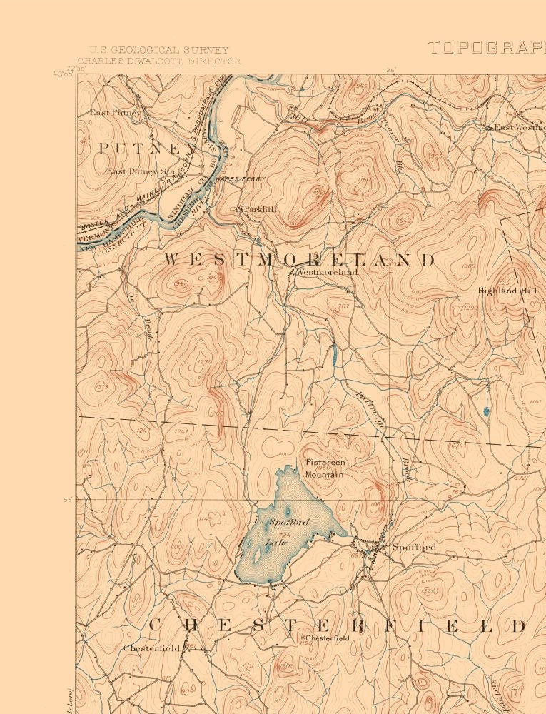 Topographical Map - Keene New Hampshire Quad - USGS 1898 - 23 x 30.06 ...