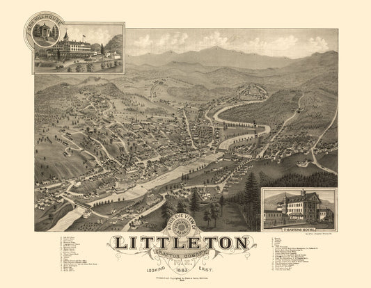 Historic Panoramic View - Littleton New Hampshire - Poole 1883 - 29.61 x 23 - Vintage Wall Art