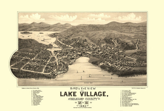 Historic Panoramic View - Lake Village New Hampshire - Poole 1883 - 33.95 x 23 - Vintage Wall Art