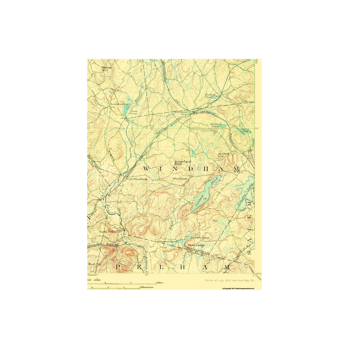 Nh Topographical Map Topographical Map - Manchester New Hampshire Quad - USGS 1905 - 23 x 3 ...