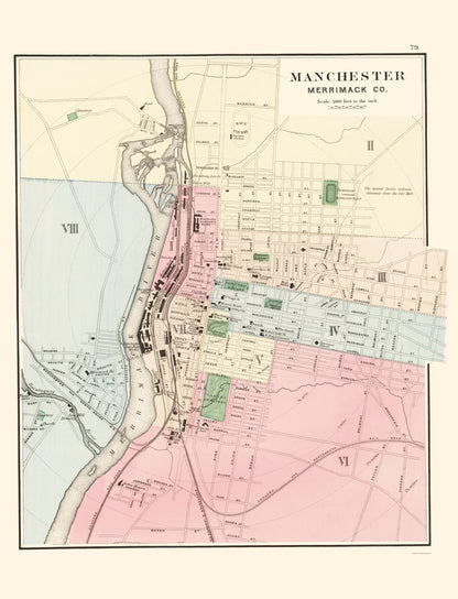 Historic City Map - Manchester New Hampshire - Comstock 1877 - 23 x 30.08 - Vintage Wall Art