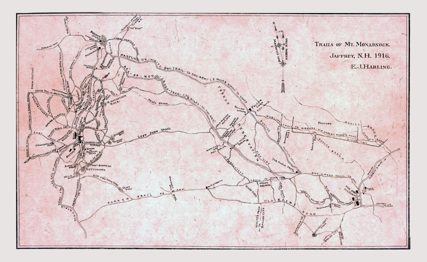 Historic City Map - Monadnock New Hampshire - Harling 1916 - 37.45 x 23 - Vintage Wall Art