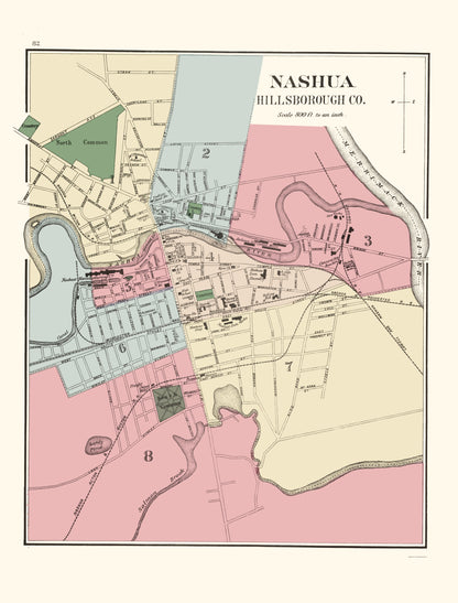 Historic City Map - Nashua New Hampshire - Hitchcock 1877 - 23 x 30.24 - Vintage Wall Art