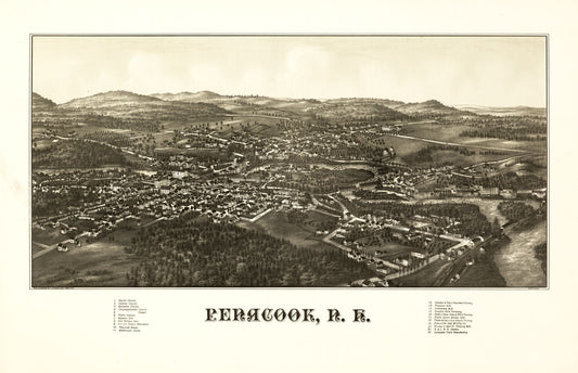 Historic Panoramic View - Penacook New Hampshire - Burleigh 1887 - 35.64 x 23 - Vintage Wall Art