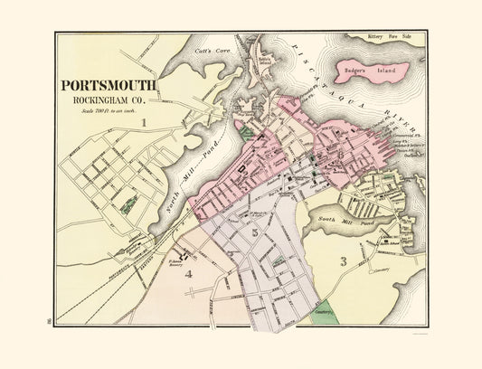 Historic City Map - Portsmouth New Hampshire - Comstock 1877 - 23 x 30.03 - Vintage Wall Art