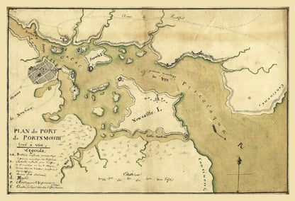 Historic City Map - Portsmouth New Hampshire - 1782 - 33.66 x 23 - Vintage Wall Art