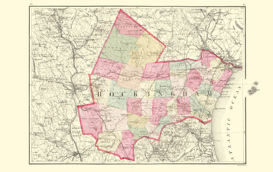 Historic County Map - Rockingham County New Hampshire - Walling 1877 - 23 x 36.39 - Vintage Wall Art