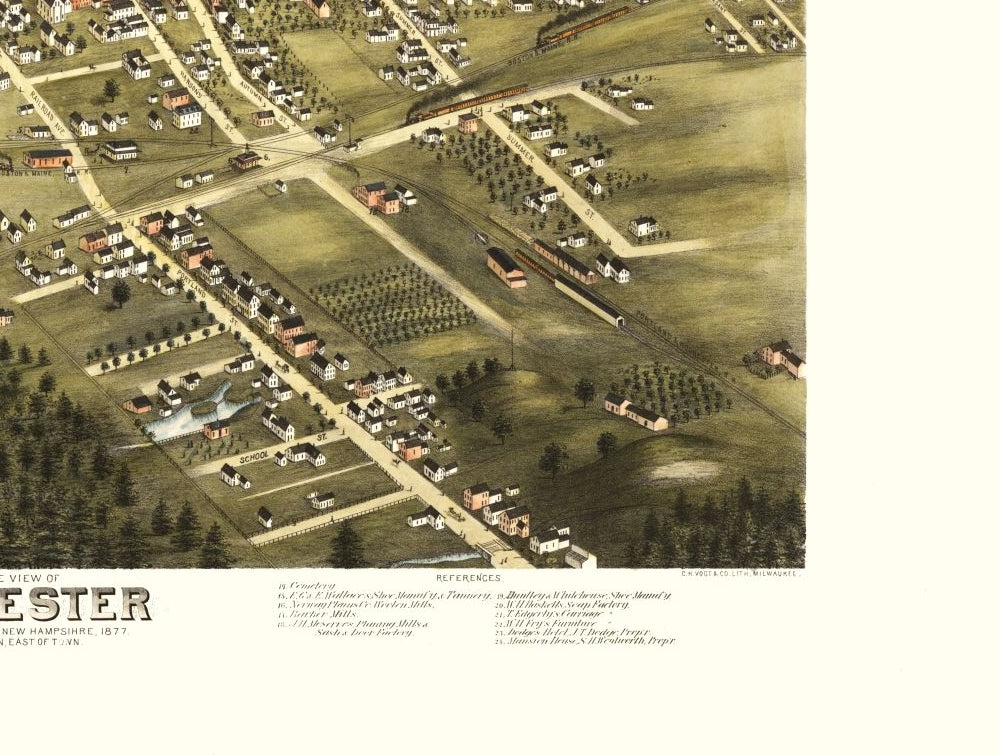 Historic Panoramic View - Rochester New Hampshire - Stoner 1877 - 30.47 x 23 - Vintage Wall Art