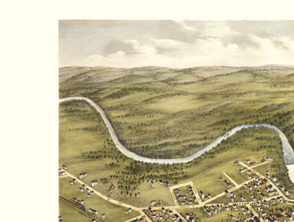 Historic Panoramic View - Rochester New Hampshire - Stoner 1877 - 30.47 x 23 - Vintage Wall Art