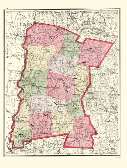 Historic County Map - Sullivan County New Hampshire - Walling 1877 - 23 x 30.34 - Vintage Wall Art
