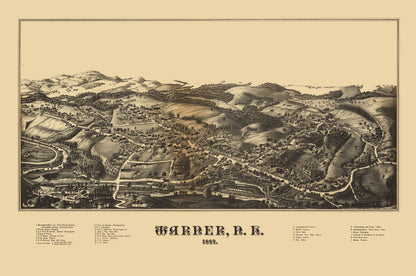 Historic Panoramic View - Warner New Hampshire -1887 - 34.69 x 23 - Vintage Wall Art