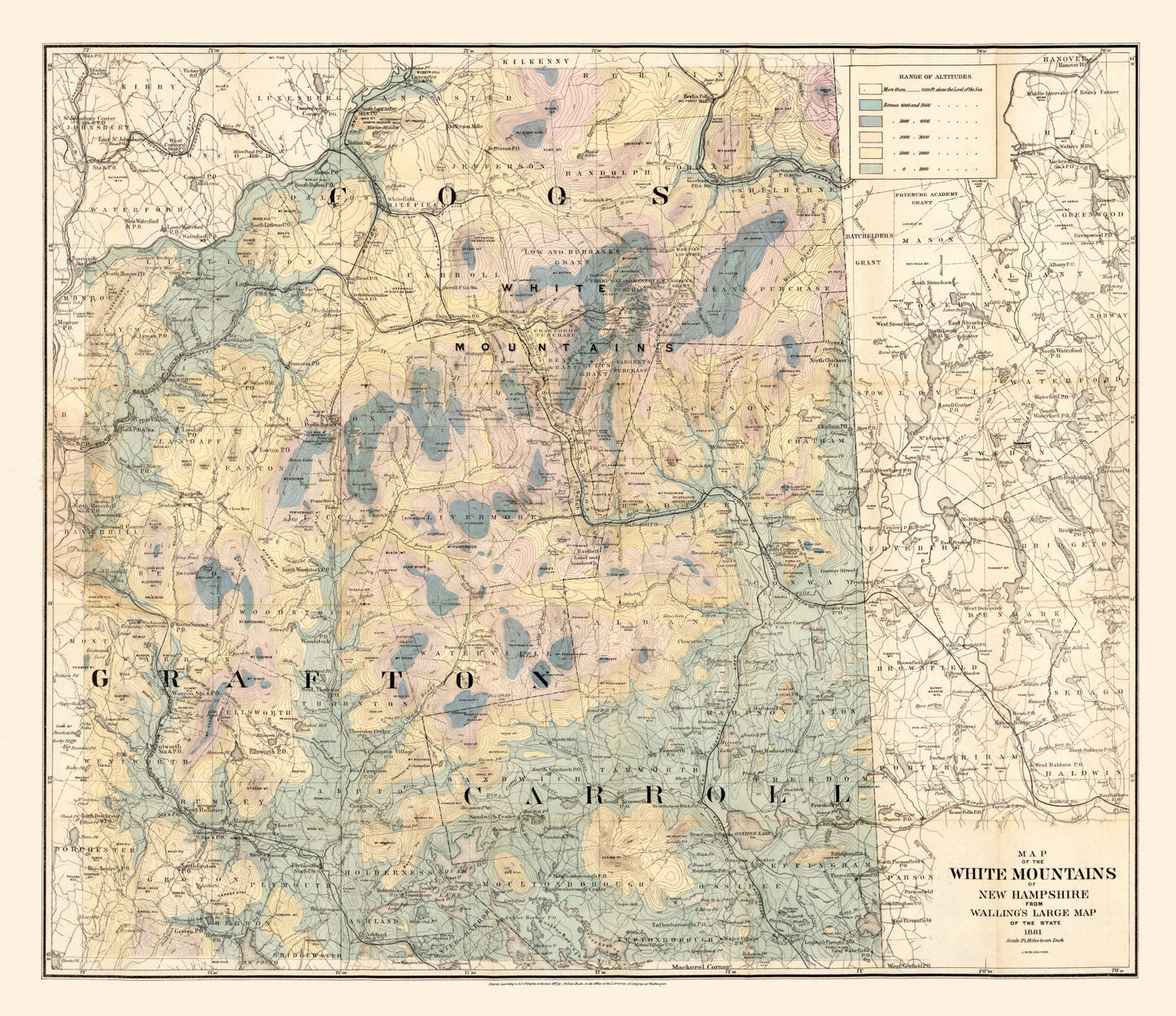 Historic State Map - New Hampshire White Mountains - 1881 - 26.62 x 23 - Vintage Wall Art