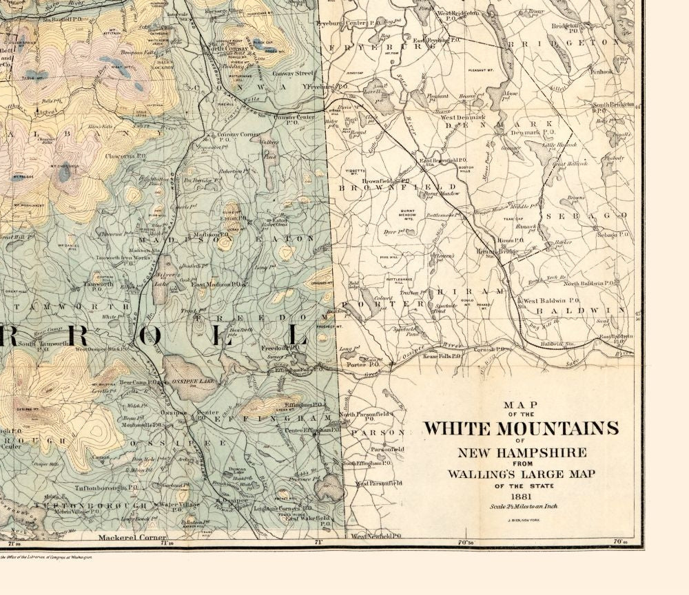 Historic State Map - New Hampshire White Mountains - 1881 - 26.62 x 23 - Vintage Wall Art