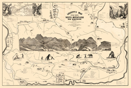 Historic City Map - White Mountains New Hampshire - Leavitt 1871 - 34.02 x 23 - Vintage Wall Art