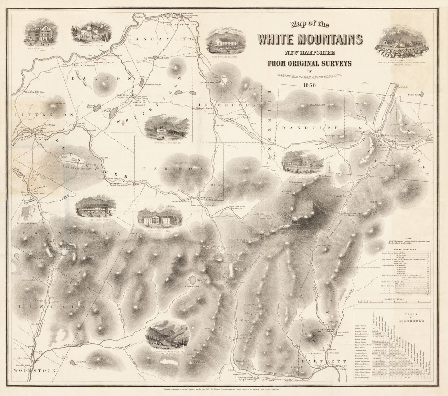 Historic City Map - White Mountains New Hampshire -Boardman 1858 - 26.06 x 23 - Vintage Wall Art