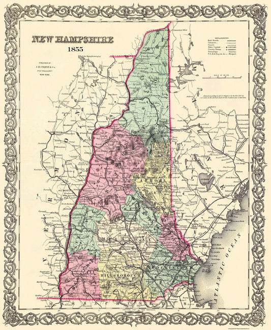 Historic State Map - New Hampshire - Colton 1855 - 23 x 28 - Vintage Wall Art