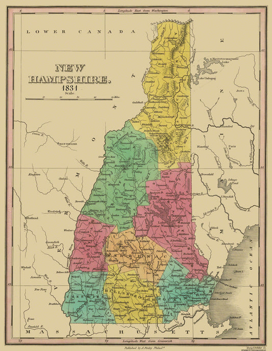 Historic State Map - New Hampshire - Finley 1831 - 23 x 29.63 - Vintage Wall Art