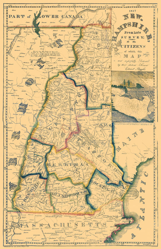 Historic State Map - New Hampshire - Ruggles 1817 - 23 x 35.5 - Vintage Wall Art