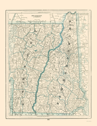 Historic State Map - New Hampshire Vermont - Rathbun 1893 - 23 x 29.71 - Vintage Wall Art