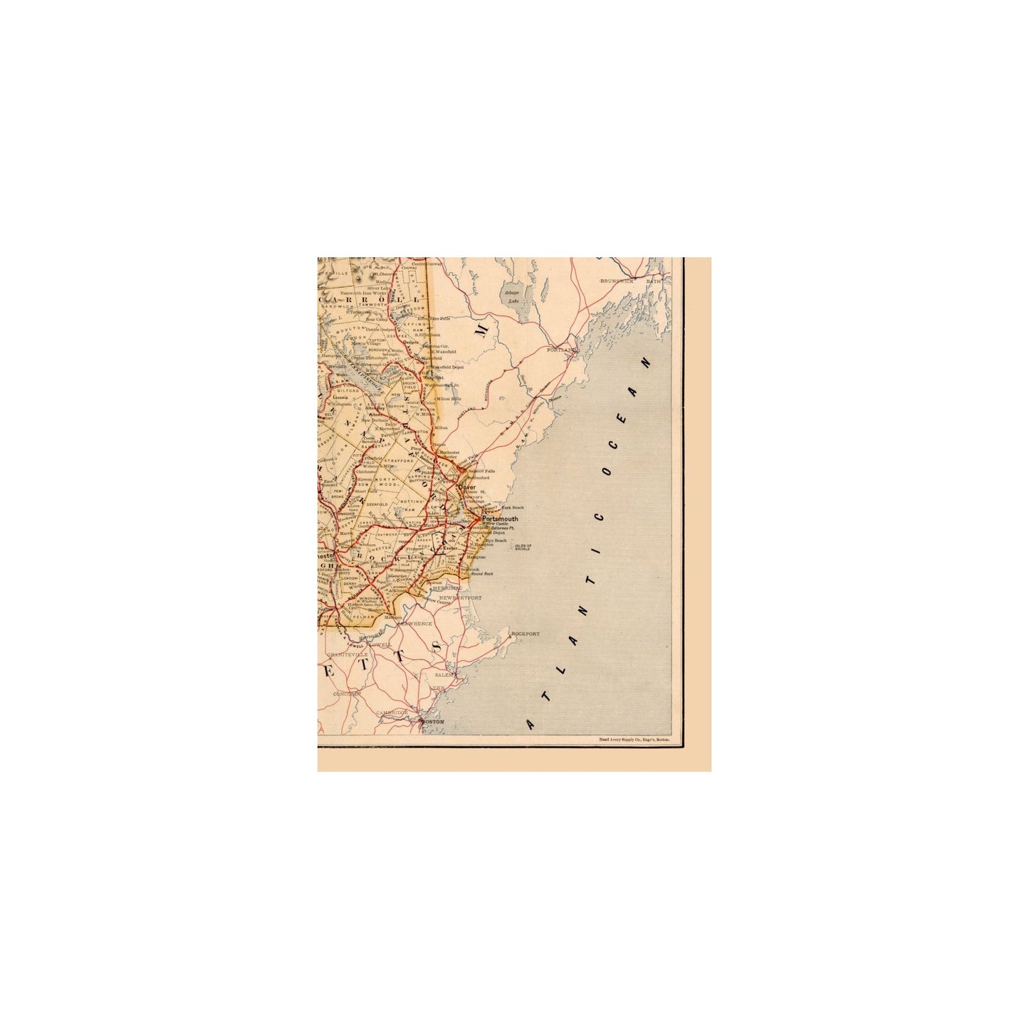 Historic State Map - New Hampshire - 1890 - 23 x 30.01 - Vintage Wall Art