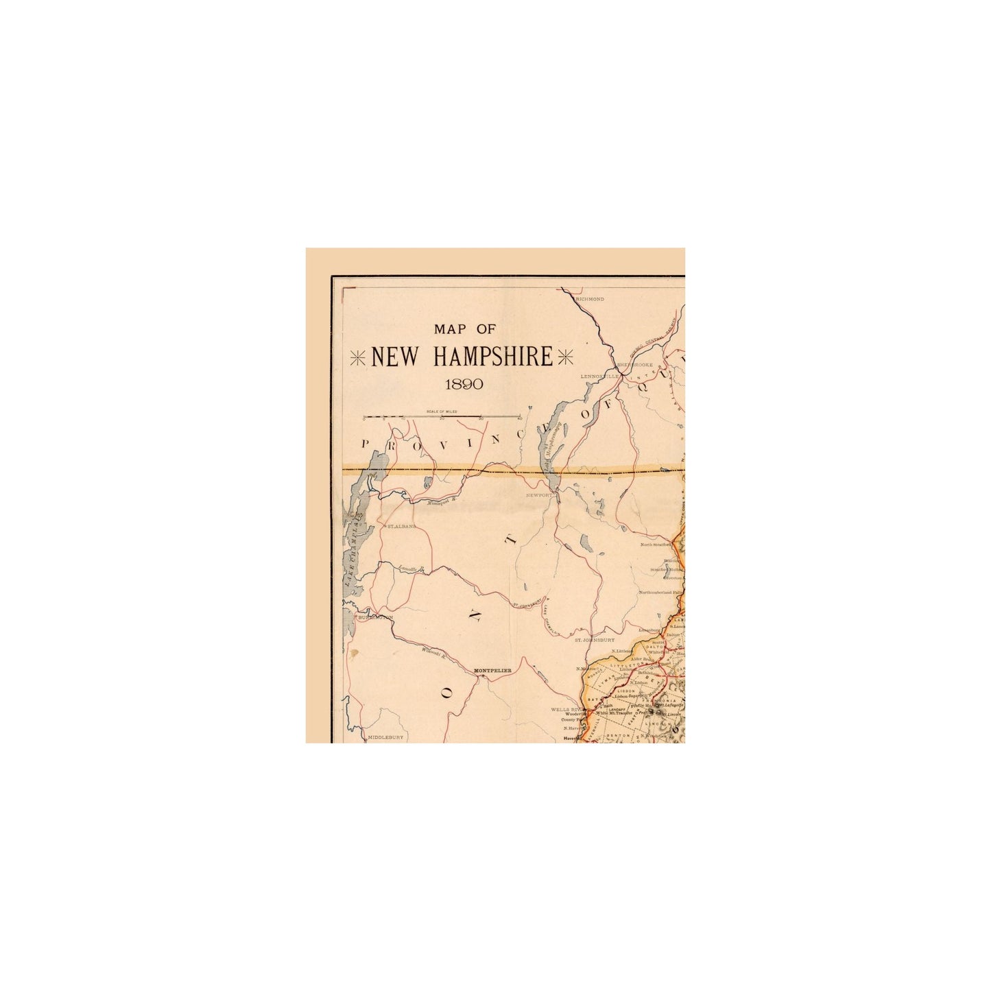 Historic State Map - New Hampshire - 1890 - 23 x 30.01 - Vintage Wall Art