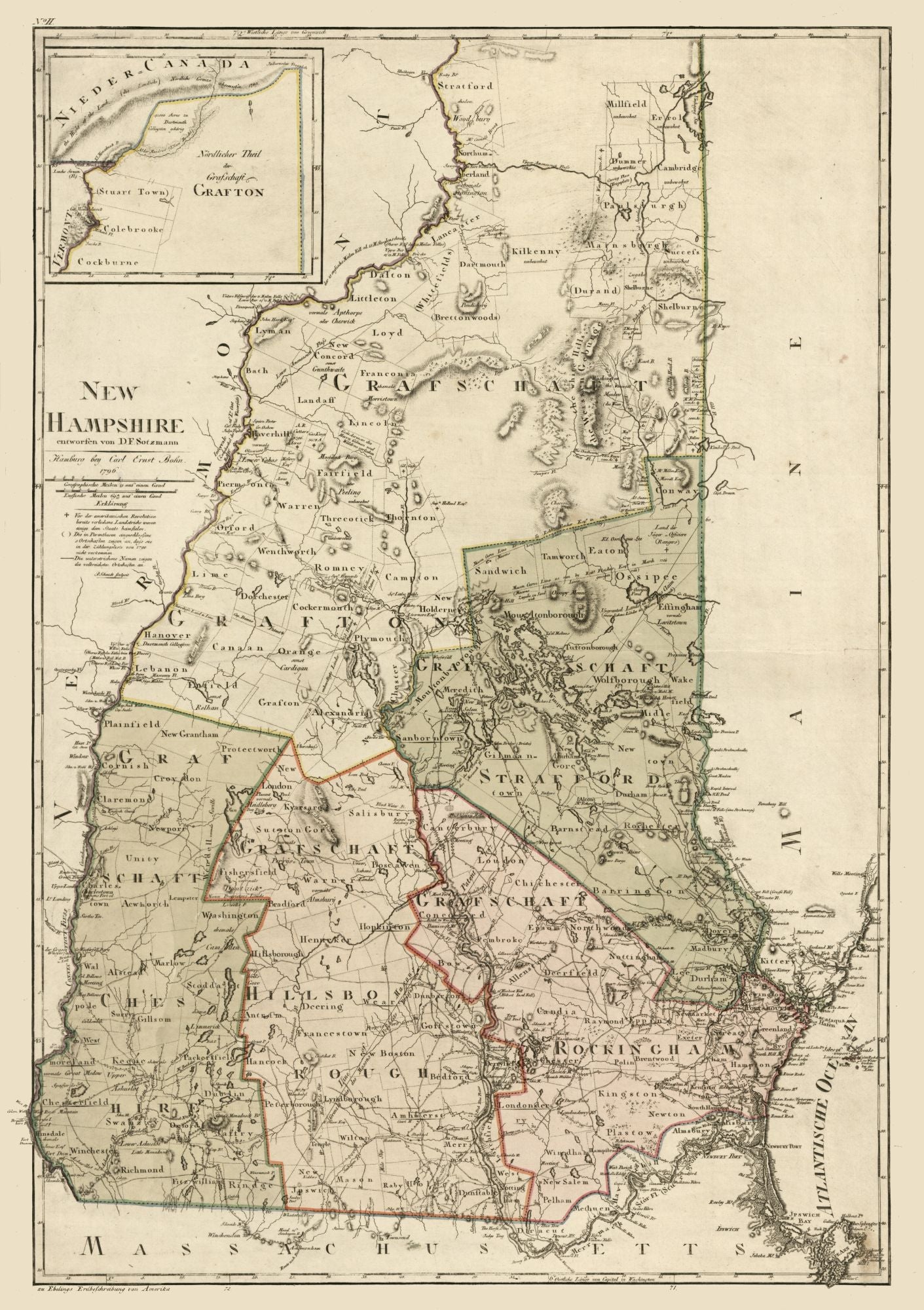 Historic State Map - New Hampshire - Sotzmann 1796 - 23 x 32.60 - Vint ...