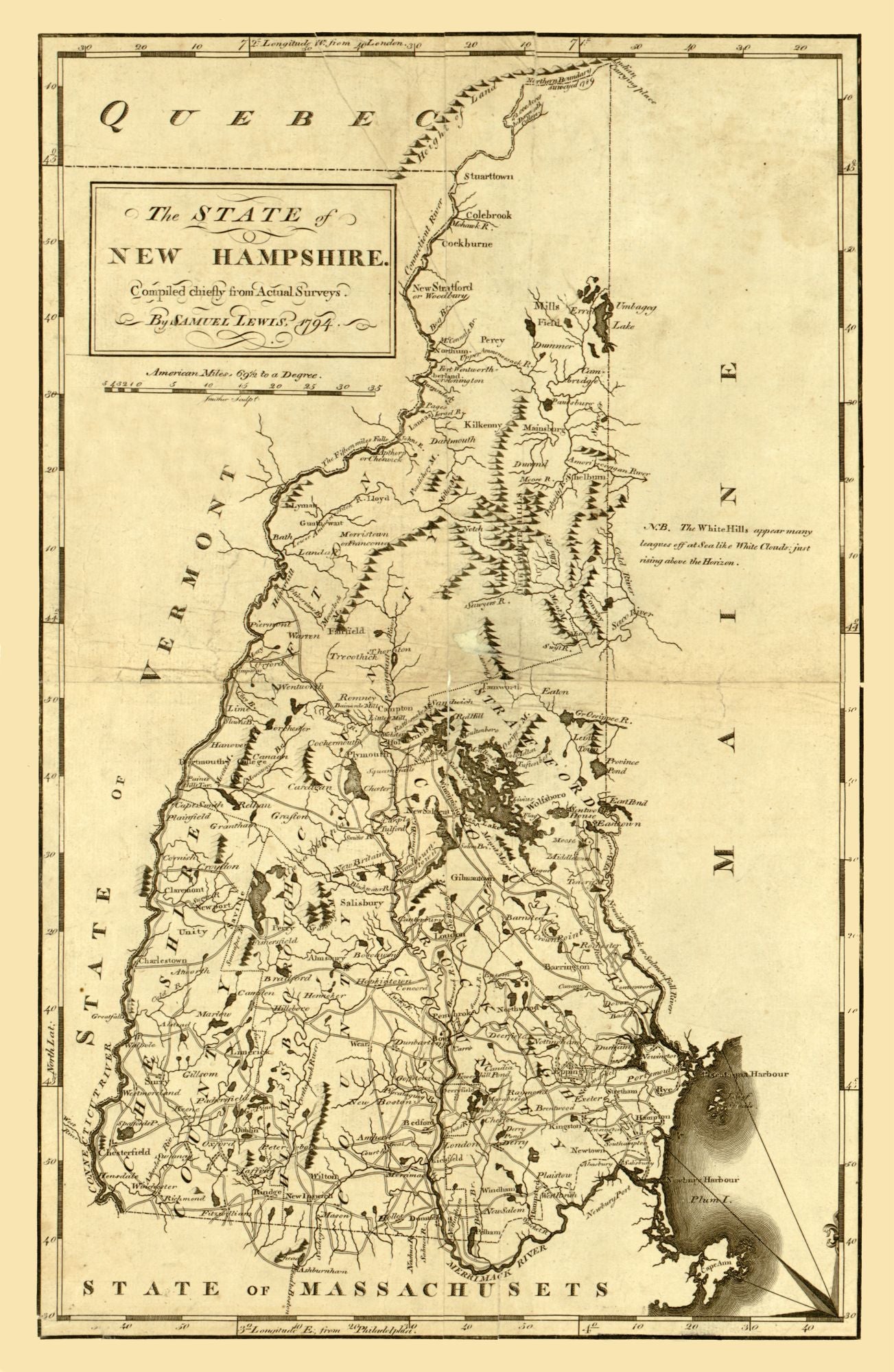 Historic State Map - New Hampshire - Lewis 1794 - 23 x 35.31 - Vintage Wall Art