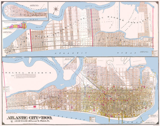 Historic City Map - Atlantic City New Jersey - Mueller 1900 - 29.06 x 23 - Vintage Wall Art