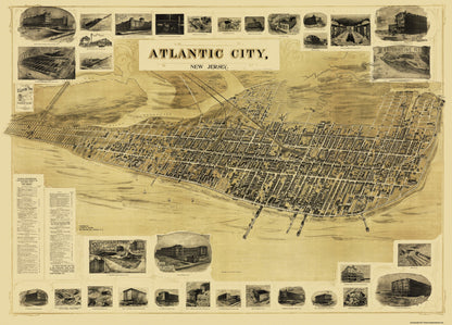 Historic Panoramic View - Atlantic City New Jersey - Landis 1900 - 32 x 23 - Vintage Wall Art