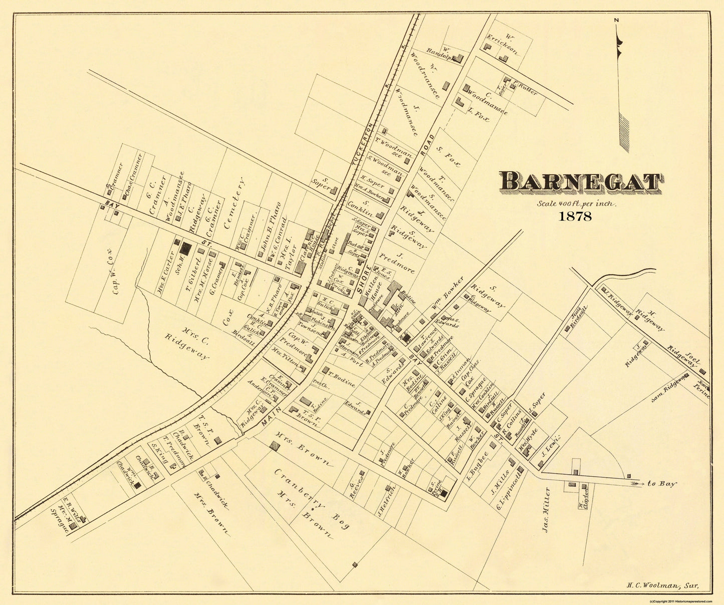 Historic City Map - Barnegat New Jersey - Woolman 1878 - 27.56 x 23 - Vintage Wall Art