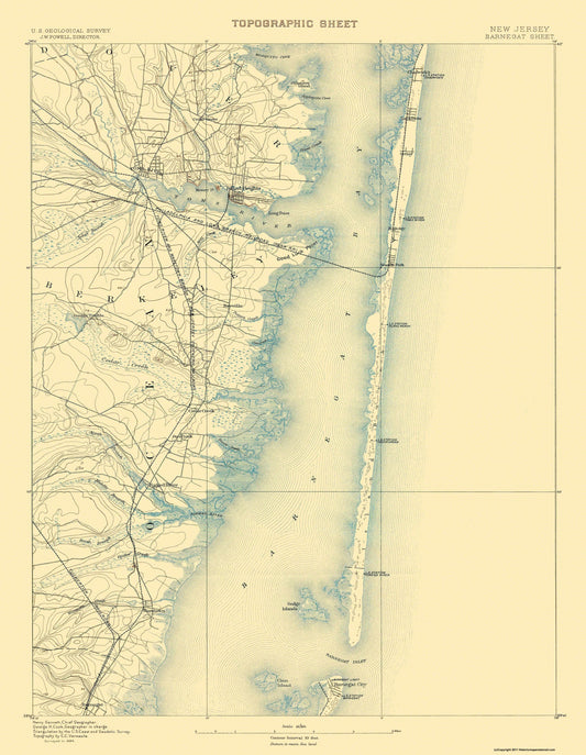 Topographical Map - Barnegat New Jersey Sheet - USGS 1884 - 23 x 29.64 - Vintage Wall Art