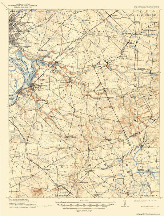 Topographical Map - Bordentown New Jersey Pennsylvania Quad - USGS 1906 - 23 x 30.21 - Vintage Wall Art