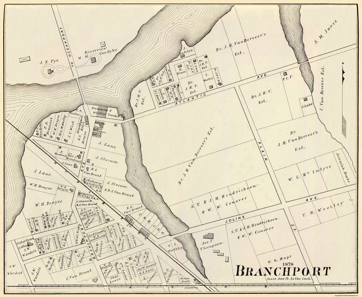 Historic City Map - Branchport New Jersey - Woolman 1878 - 28 x 23 - Vintage Wall Art