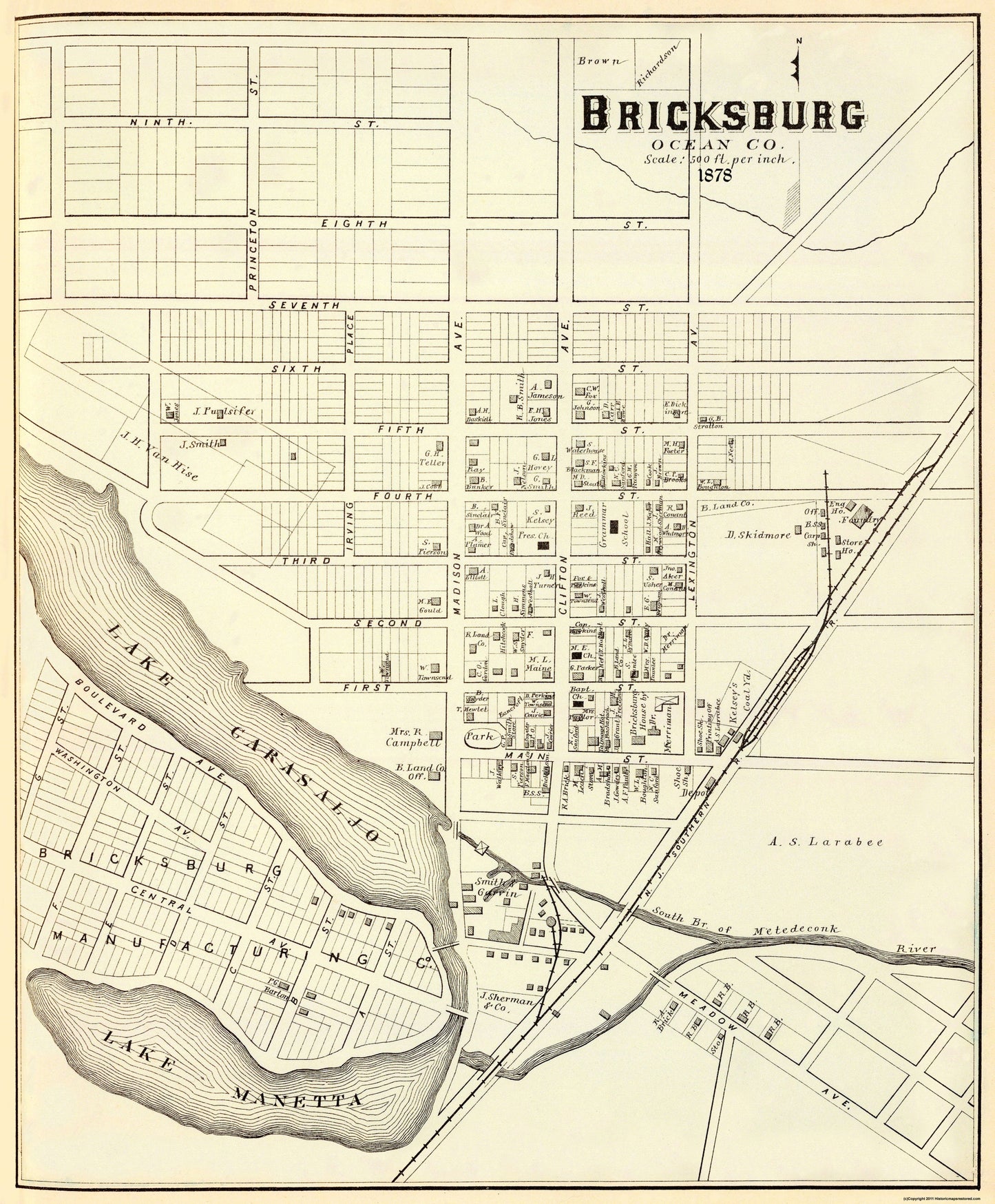 Historic City Map - Bricksburg New Jersey - Woolman 1878 - 23 x 27.81 - Vintage Wall Art