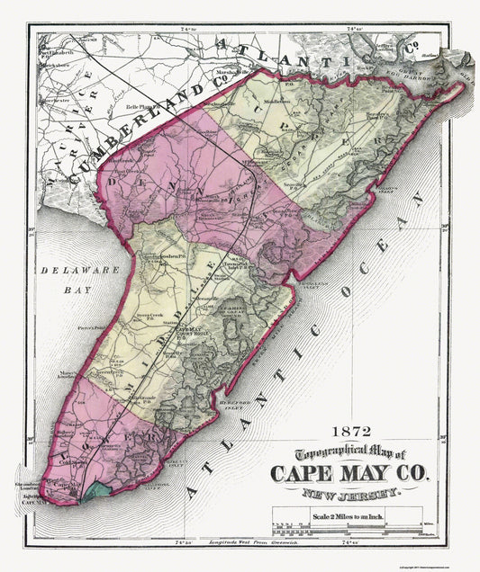 Historic County Map - Cape May County New Jersey - Beers 1872 - 23 x 27.44 - Vintage Wall Art