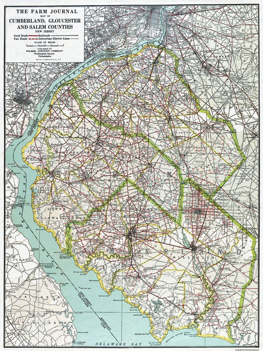 Historic City Map - Cumberland Gloucester New Jersey - Farm Journal 1913 - 23 x 30 - Vintage Wall Art