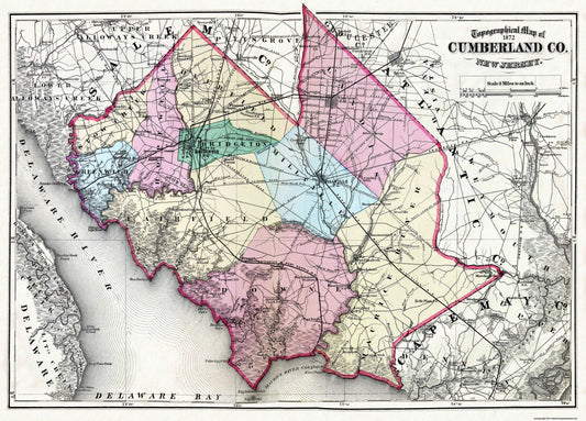 Historic County Map - Cumberland County New Jersey - Beers 1872 - 32 x 23 - Vintage Wall Art